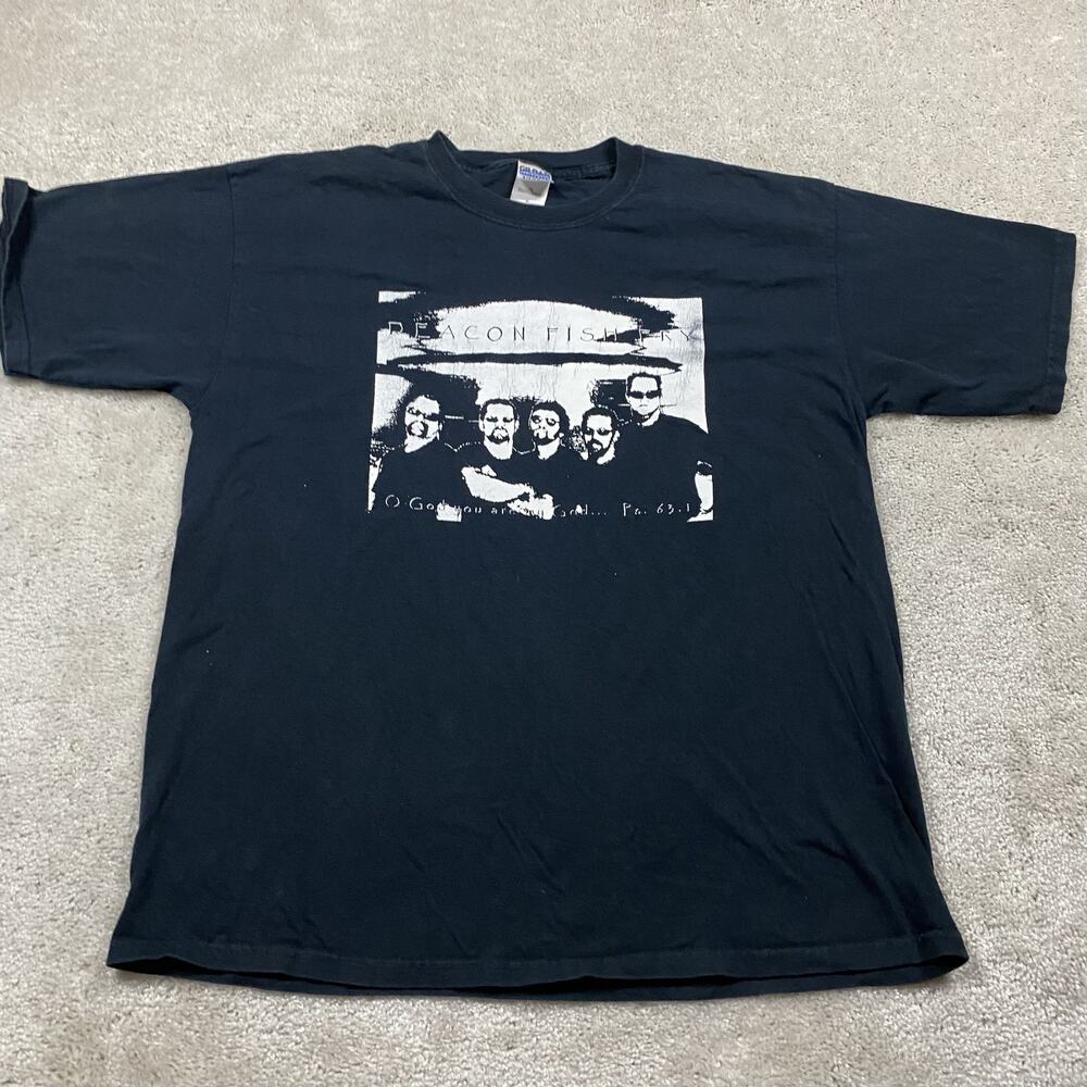 Vintage 90s Deacon Fish Fry Shirt Mens XL Black Band Tee Christian Rock Ps 63:1